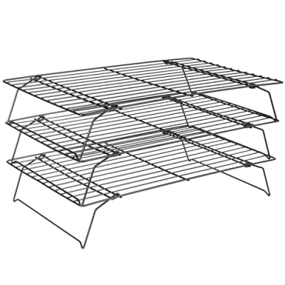 Image of CUESVAP 3 Tier Non Stick Wire Cooling Rack, Collapsible Baking Tools &amp; Accessories for Cake, Grilling, Cookies Biscuits, 15.75 x 9.84in/40 25 cm