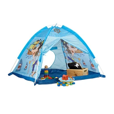 Image of Relaxdays Pirate Play Tent, For Boys Age 3 and Up, Indoor Outdoor Playhouse HxWxD 90x118x115 cm, Blue