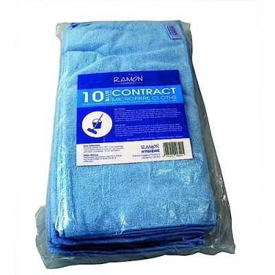 Image of Ramon Hygiene Contract 10 Microfibre Cleaning Cloths, 40x40cm, Janitorial, Bars, Pubs, Kitchens, Bathrooms, Blue