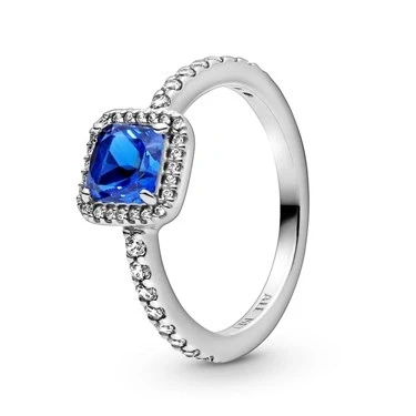 Image of Pandora Timeless Square sterling silver ring with true blue crystal and clear cubic zirconia, 58
