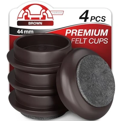Image of Medipaq Premium Felt Castor Cups for Wooden Floors &amp; Smooth Surfaces 4x Large 60mm diameter Solid Brown Chair Leg Floor Protectors Castors Furniture
