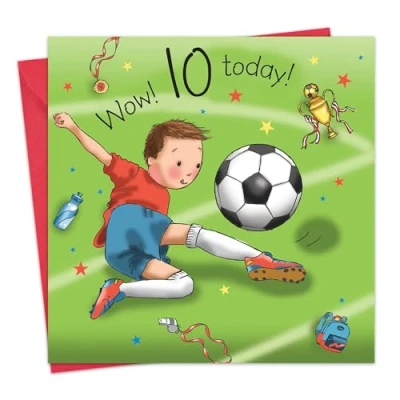 Image of Twizler 10th Birthday Card For Boy with Footballer Ten Year Old Age 10 Childrens Boys Happy