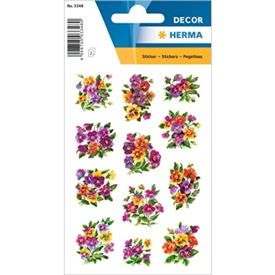 Image of HERMA 3348 Stickers Violet Glitter Small Large Pack of 24 Flower with Plants Motif, Children&#039;s Labels for Photo Album, Diary, Poetry Scrapbooking, Birthday Decoration, Letters, DIY