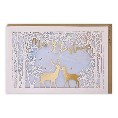 Image of Clintons: Lasercut Deer In Trees General Christmas Card, Xmas Single Cut out Multi colour, 260 x 171, 1169589