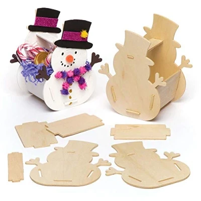 Image of Baker Ross AR686 Snowman Wooden Gift Basket Kits for Kids Christmas Crafts and Decorations (Pack of 4)