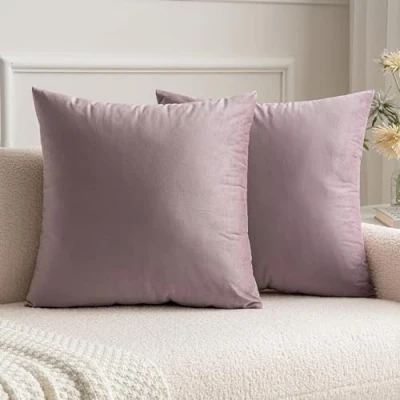 Image of MIULEE Decorative Velvet Cushion Covers 45cm x 45cm/Square Throw Pillowcases for Sofa Bedroom with Invisible Zipper 18x18 Inch Lilac Sets of 2
