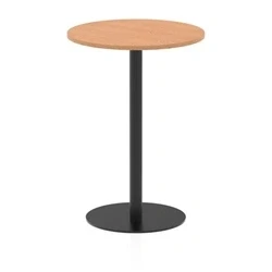 Image of Italia 800mm Poseur Round Table Oak Top 1145mm High Black Leg
