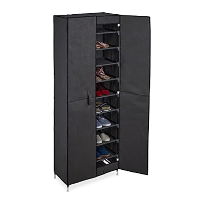 Image of Relaxdays Shoe Cupboard, 30 Pairs of Footwear, Magnetic Doors, Plug in System, Fabric, 168 x 61 31.5 cm, Anthracite, Iron