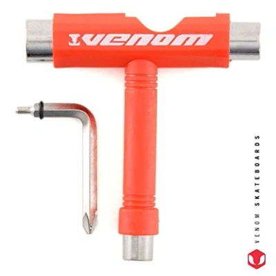 Image of Venom Skateboards skate tool All In One multi functional Portable Pocket Socket T boards Accessory inc Allen Key &amp; Phillips Head Wrench Screwdriver for longboards penny board RED