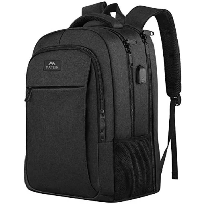 Image of MATEIN Travel laptop Backpack 17.3 Inch Large Computer Stylish Business Men with USB Charging Port Water Resistant College Unisex Lightweight Rucksack Daypack, Black