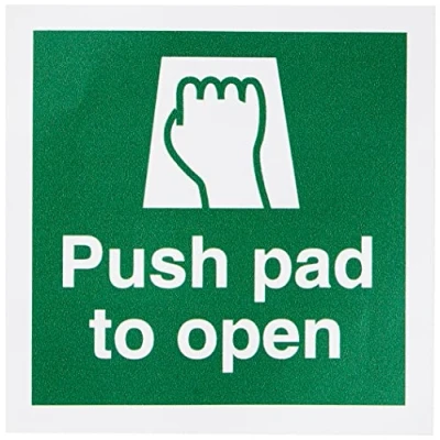 Image of Seco Push Pad to Open Sign, 100mm x Self Adhesive Vinyl