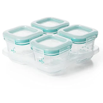 Image of OXO Tot Glass Baby Blocks Food Storage Containers, Teal, 4 oz