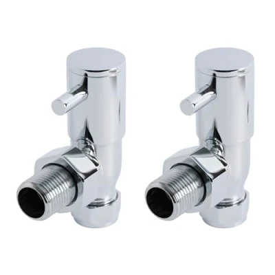 Image of Milano Modern Pair of Chrome Angled Radiator Heated Towel Rail Valves