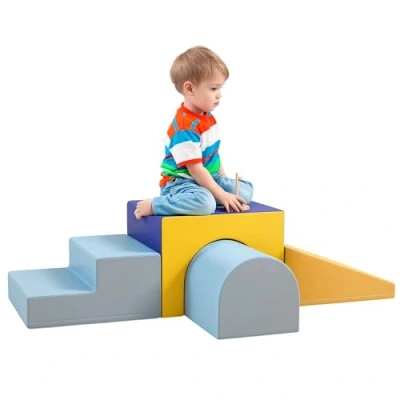 Image of HOMCOM Baby Soft Play Set, 4 Piece Equipment for Toddlers 12 36 Months, Climb and Crawl Foam Play, Kids Activity Toy, Blue