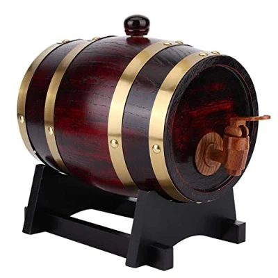 Image of Wine Barrel, 1.5L Vintage Oak Aging Barrel with Stand Keg Bucket Dispenser Beer Casks Brewing Accessories for Bourbon Tequila Whiskey Dinner Parties Bar Setups