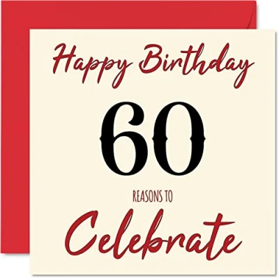 Image of Fun 60th Birthday Cards for Men Woman Reasons To Happy Card Dad Mum Grandad Nanny Grandma Gran Uncle Auntie Cousin, 145mm x Greeting Cards,