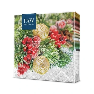 Image of PAW Napkins 3 Ply (33 x 33 cm) I 20 Pieces Paper Colorful for The Christmas Table Christmas, Winter, Bombs Spruce Composition