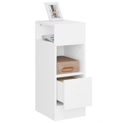 Image of eSituro Narrow Bedside Table with 2 Open Compartments and 1 Drawer, White Nightstand 25x30x66 cm, Space Saving Cabinet Night for Bedroom Living Room, Wooden, SCD0213