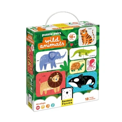 Image of Puzzle Pairs Toddler Puzzles Wild Animals Set of 18 2 Piece Beginner to Encourage Early Learning and Speech Skills for Little Kids Ages Months up