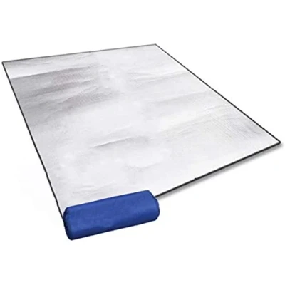 Image of aluminum Foam mat sleeping for camping 150x200 cm insulating thermal Blanket foldable tent floor of foil, ultralight (Silver, 200 x 150 cm)