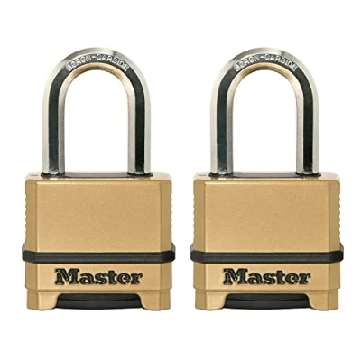 Image of Master Lock, Heavy Duty Weatherproof Padlock, Resettable Combination Lock for Outdoor Use, 2 Pack, M175LFEC2, Gold, 1.2 x 3.87 inches