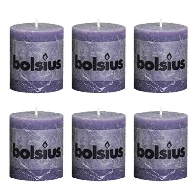 Image of Bolsius Old Purple Rustic Pillar Paraffin Wax Candle Set of 6 30 Hour Burn Time 8cm (H) x 6.8cm (Dia)