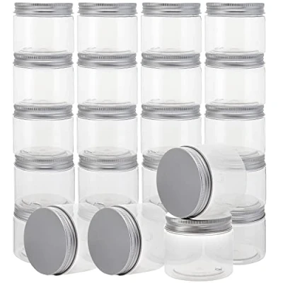 Image of JOIKIT 24 Pack 250ml Clear Plastic Jars with Aluminum Lids, Wide Mouth Storage Container Lids for DIY Arts Crafts, Beads, Spices, Nuts
