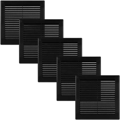 Image of Vent Systems 200 x mm / 8&#039;&#039; Inch Black Soffit Cover Pack of 5 Flat Square Air Louver Grille Built in Insect Screen HVAC Vents for Bathroom, Home Office, Kitchen