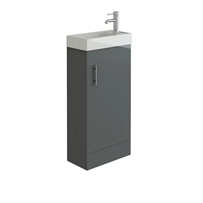 Image of VeeBath Bathroom Cloakroom Vanity Basin Cabinet Unit Free Standing White High Gloss Sink Storage Furniture (Sheen Grey)