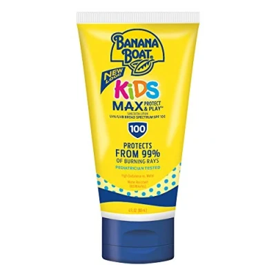 Image of Banana Boat Sunscreen Kids MAX Protect &amp; Play Broad Spectrum Sun Care Lotion SPF 100, 4 Ounce