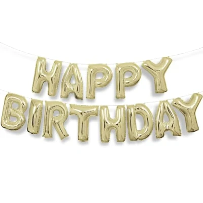 Image of Shimmering Gold Happy Birthday Letter Foil Balloon Banner Kit (35cm) 1 Set Perfect for Parties and Events