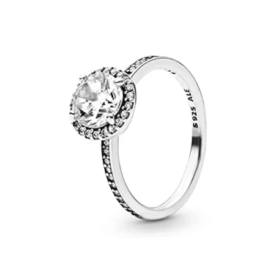 Image of PANDORA Timeless Women&#039;s Sterling Silver Round Sparkle Halo Cubic Zirconia Ring, Size 54, No Box