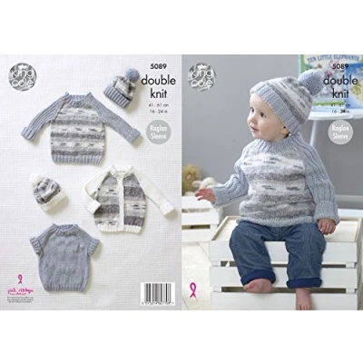 Image of King Cole 5089 Knitting Pattern Baby Cardigan Sweaters and Hat in Splash DK Big Value