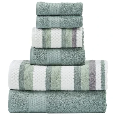 Image of Modern Threads Pax 6 Piece Reversible Yarn Dyed Jacquard Towel Set Bath Towels, Hand &amp; Washcloths Super Absorbent Quick Dry 100% Combed Cotton, Ivy