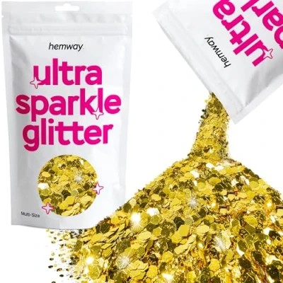 Image of Glitter Multi Size Gold Ultra Sparkle Sequins Nail Face Festival Christmas Halloween Makeup Chunky Fine 100g / 3.5oz