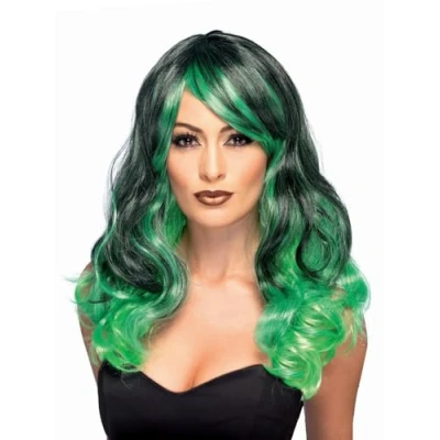 Image of Smiffys Ombre Wig, Bewitching, Green &amp; Black , Halloween Fancy Dress Accessory, Witch Up Wigs