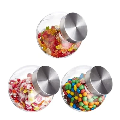 Image of Relaxdays Set of 3 Jars, Volume 1.5 L, Storage Containers for Sweets, Food, Candy Bars, Stainless Steel Lid, Clear, 15.5 x 11 17 cm