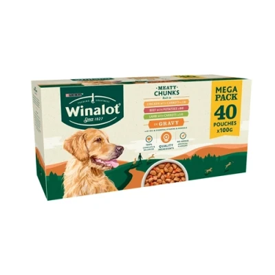 Image of Winalot Meaty Chunks Mixed in Gravy (Beef, Chicken, Lamb) Wet Dog Food Pouches, 40 x 100g