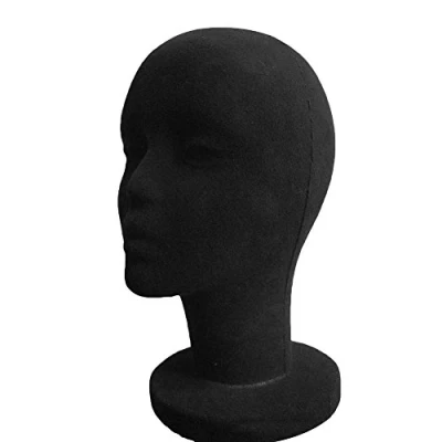 Image of SpirWoRchlan Foam Female Mannequin Head Long Manikin Headset Model Wig Hair Display Stand Black