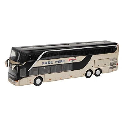 Image of Alloy Double decker Bus Model Toy, Electric 1:50 Pull Back Cars Construction Vehicles Mini Car Toys with Light Music for Kids Boys Girls Toddlers(Gold)