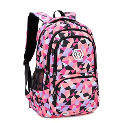 Image of Geometric Print Backpack for Girls Boys Middle School Elementary Bookbags