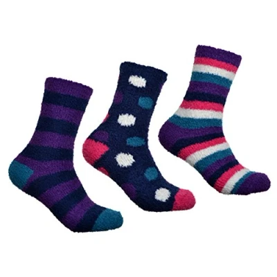 Image of WB Socks Ladies Stripes &amp; Spots Soft Warm Fluffy 3 pairs per pack