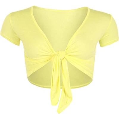 Image of STAR FASHION Women Cap Sleeve Bolero Shrug Tie Up Front Cropped Cardigan Short Sleeves Top Yellow UK 12 14