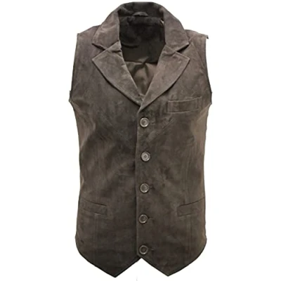 Image of Men&#039;s Smart Real Suede Leather Brown Gilet Waistcoat Biker Fashion Vest S