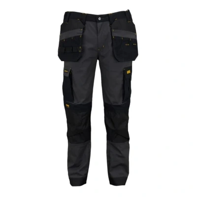 Image of DEWALT Albany Men&#039;s Slim Fit, Pro Stretch, Rip Stop, Holster Pocket, Work Utility Cargo Trousers, Grey/Black, W32/L33