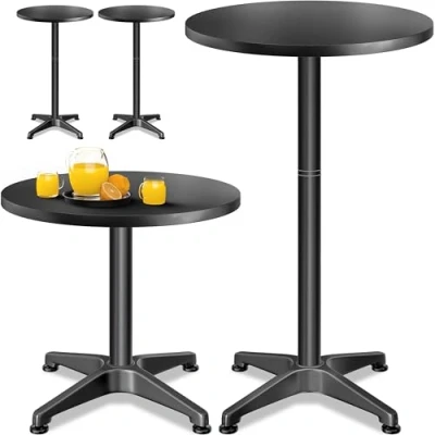 Image of CASARIA® 2x 2in1 Height Adjustable Bar Table 70 x 115 cm Aluminum Stainless Steel Round Weatherproof Outdoor Indoor Camping Bistro Garden Balcony Patio Furniture Black