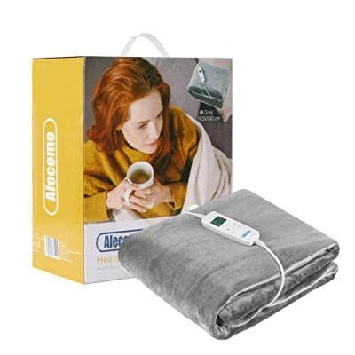 Image of Electric Heated Throw Blanket 10 Heat Settings Washable 220gsm Fleece with Digital Remote Timer 160cm x 130cm (Silver Grey)