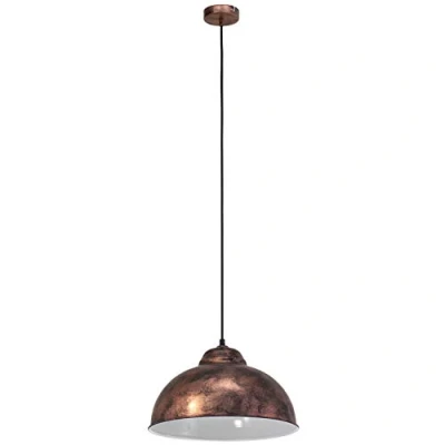 Image of Eglo Truro 2 Vintage Pendant Lamp, Industrial/Retro Design Ceiling Light in Steel Copper Coloured Antique, E27 Socket