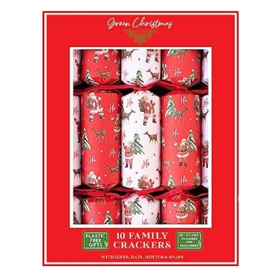 Image of Harvey &amp; Mason 10 Santa Christmas Crackers Multicoloured Deluxe Premium Design, Xmas Dinner Party Celebration Recyclable