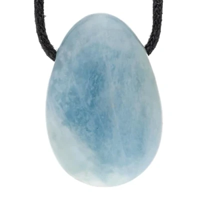 Image of Life Source Plus Aquamarine Drop Pendant Drum Gemstone with Drilled Hole Leather Strap